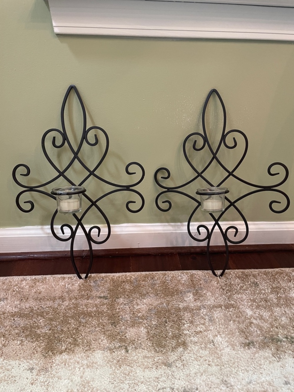 Pair of Black Scroll Wall Candle Holders